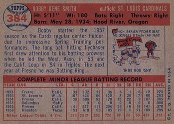 1957 Topps #384 Bobby Gene Smith Back
