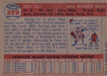1957 Topps #389 Dave Jolly Back