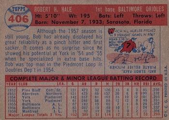 1957 Topps #406 Bob Hale Back