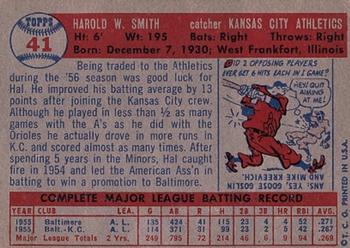 1957 Topps #41 Hal Smith Back