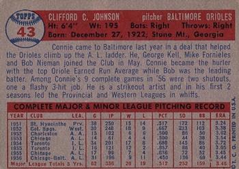 1957 Topps #43 Connie Johnson Back