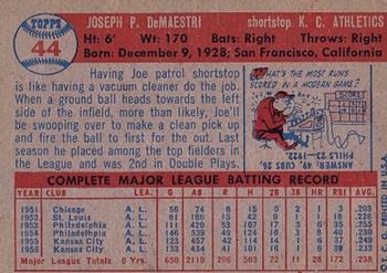 1957 Topps #44 Joe DeMaestri Back