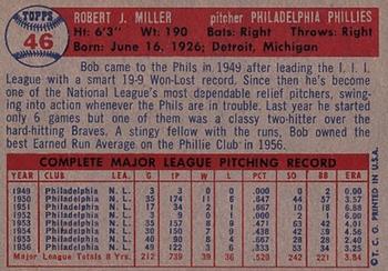 1957 Topps #46 Bob Miller Back