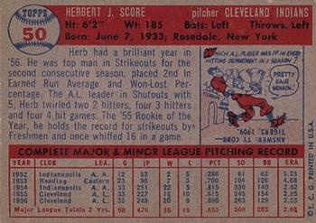 1957 Topps #50 Herb Score Back