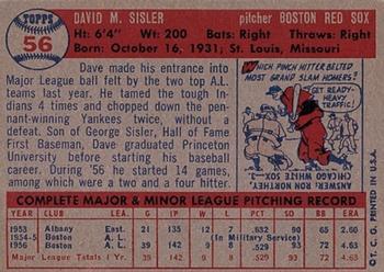 1957 Topps #56 Dave Sisler Back
