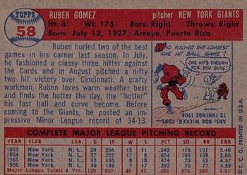 1957 Topps #58 Ruben Gomez Back
