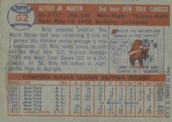 1957 Topps #62 Billy Martin Back