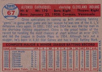 1957 Topps #67 Chico Carrasquel Back