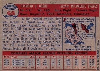 1957 Topps #68 Ray Crone Back