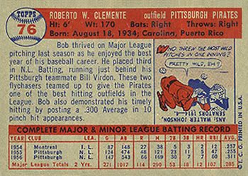 1957 Topps #76 Bob Clemente Back