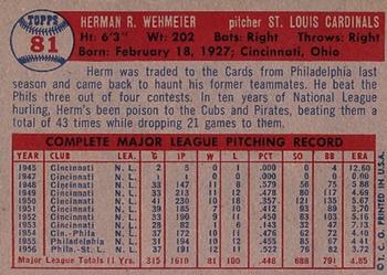 1957 Topps #81 Herm Wehmeier Back