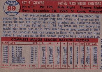 1957 Topps #89 Roy Sievers Back
