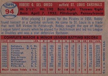 1957 Topps #94 Bobby Del Greco Back