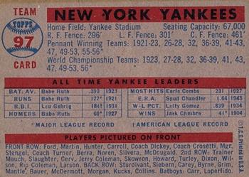 1957 Topps #97 New York Yankees Back