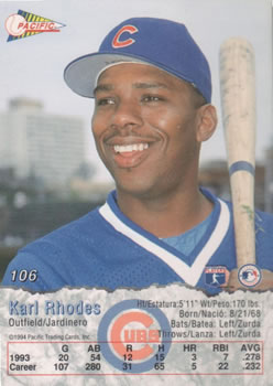1994 Pacific #106 Karl Rhodes Back