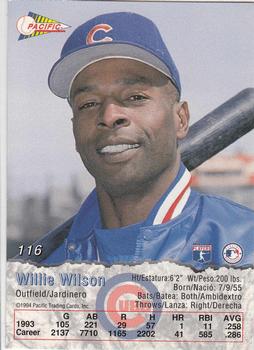 1994 Pacific #116 Willie Wilson Back