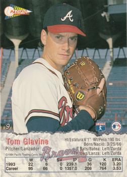 1994 Pacific #9 Tom Glavine Back