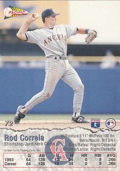 1994 Pacific #72 Rod Correia Back