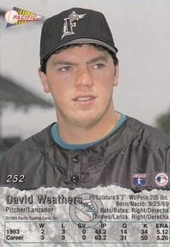 1994 Pacific #252 David Weathers Back