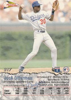 1994 Pacific #317 Jose Offerman Back