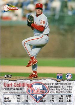 1994 Pacific #486 Curt Schilling Back