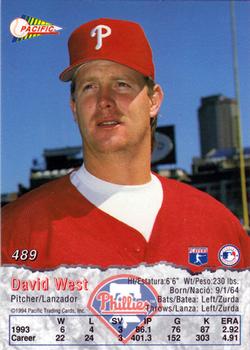 1994 Pacific #489 David West Back