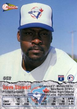 1994 Pacific #652 Dave Stewart Back