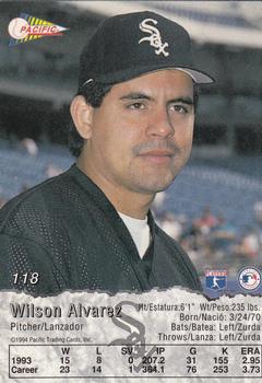 1994 Pacific #118 Wilson Alvarez Back
