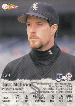 1994 Pacific #134 Jack McDowell Back