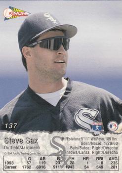 1994 Pacific #137 Steve Sax Back