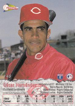 1994 Pacific #148 Cesar Hernandez Back