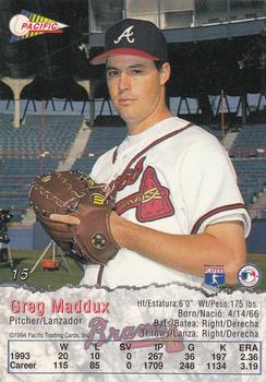 1994 Pacific #15 Greg Maddux Back