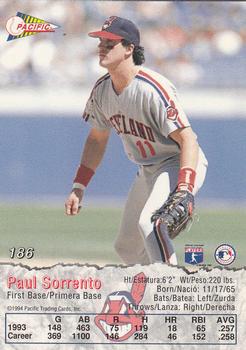 1994 Pacific #186 Paul Sorrento Back