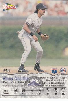 1994 Pacific #192 Vinny Castilla Back