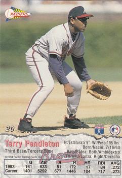 1994 Pacific #20 Terry Pendleton Back