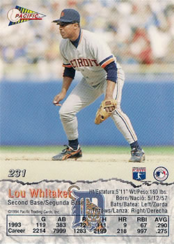 1994 Pacific #231 Lou Whitaker Back