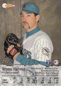 1994 Pacific #243 Bryan Harvey Back