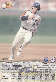 1994 Pacific #259 Craig Biggio Back