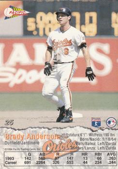 1994 Pacific #25 Brady Anderson Back