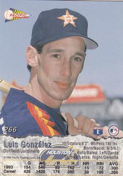 1994 Pacific #266 Luis Gonzalez Back