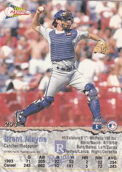 1994 Pacific #293 Brent Mayne Back