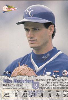 1994 Pacific #294 Mike Macfarlane Back