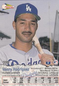 1994 Pacific #320 Henry Rodriguez Back