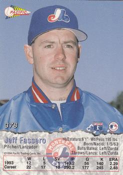 1994 Pacific #378 Jeff Fassero Back