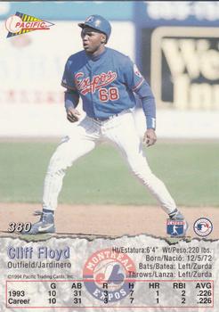 1994 Pacific #380 Cliff Floyd Back