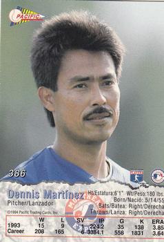 1994 Pacific #386 Dennis Martinez Back