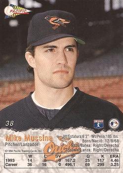 1994 Pacific #38 Mike Mussina Back
