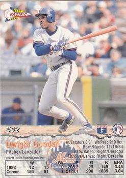 1994 Pacific #402 Dwight Gooden Back