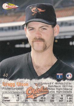 1994 Pacific #40 Gregg Olson Back