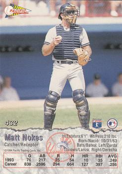1994 Pacific #432 Matt Nokes Back